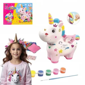 Jednorożec Skarbonka do Malowania z Farbami, Pędzelkiem i Naklejkami – Kreatywny Zestaw dla Dzieci, Prezent DIY